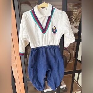Vintage Baby Dior coverall toddler boy jumpsuit knit embroidered logo sweater